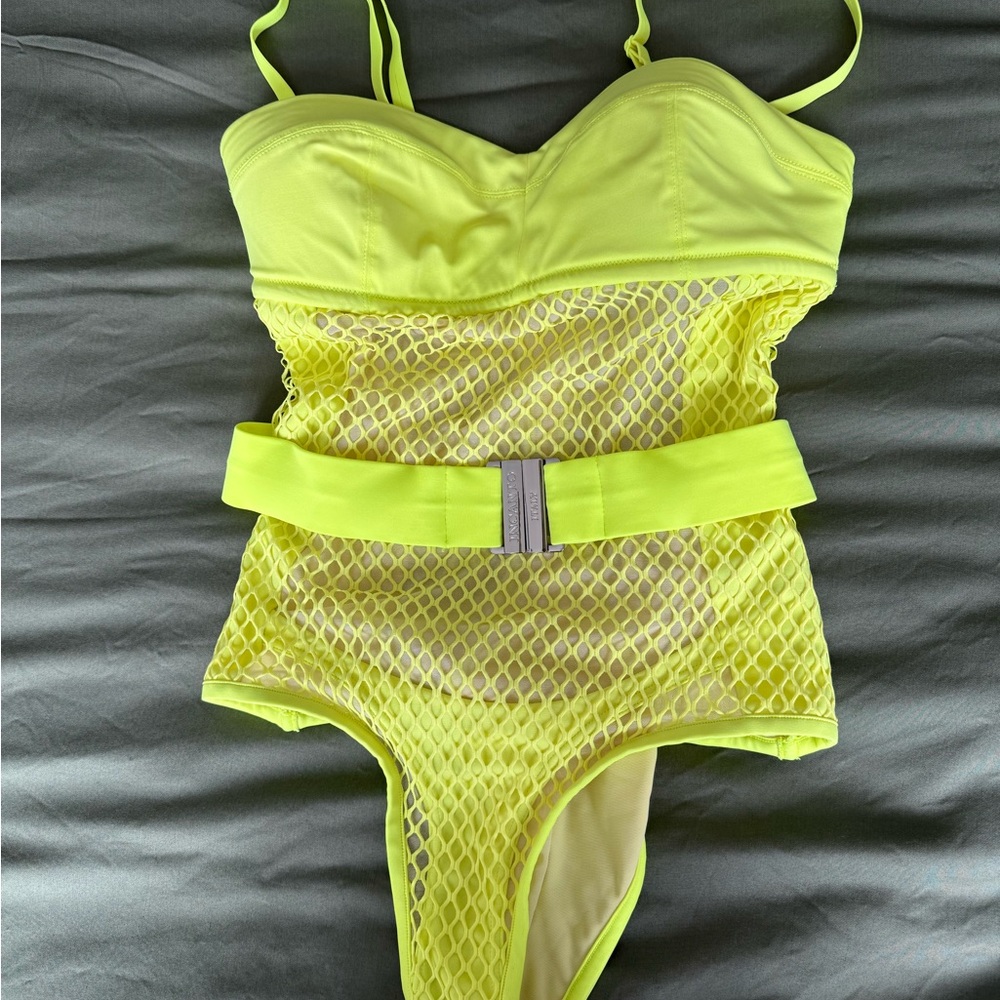 Neon Yellow Mesh One Piece Swimsuit